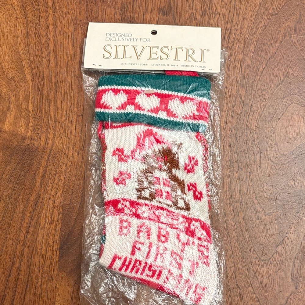 VINTAGE BABY’S 1st Christmas Silvestri Festive Knit Teddy Bear xmas Stocking